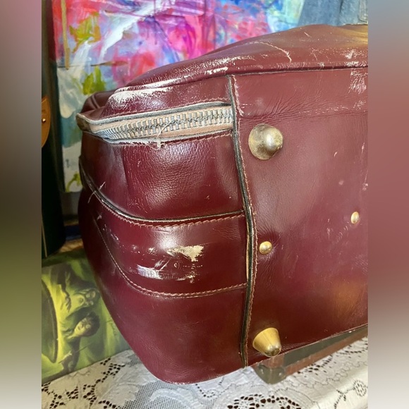 RARE GUCCI Extra Large Vintage LEATHER Suitcase Oxblood Luggage Case Tote Bag GG - Picture 7 of 11